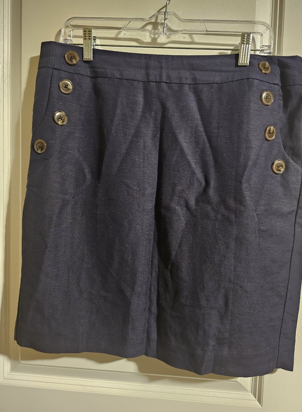 LOFT Navy A-Line Skirt with Button Details